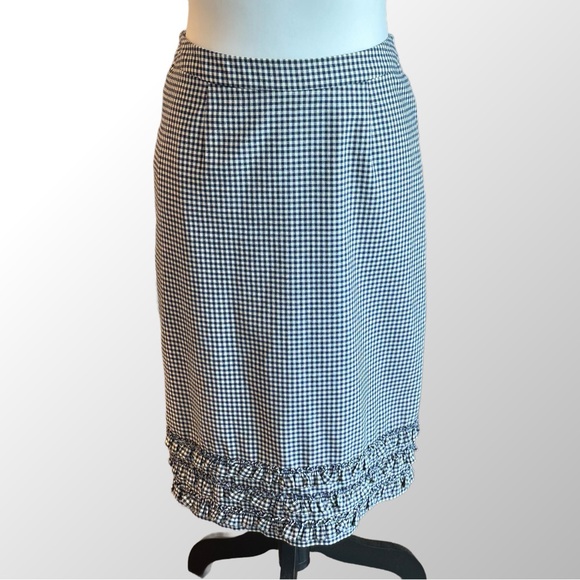 Boden Skirt Size 4 Black & White Plaid Checkered Pencil Skirt with Ruffle‎ Hem - Picture 1 of 10